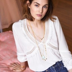 White Lace-Trim V-Neck Women's Top